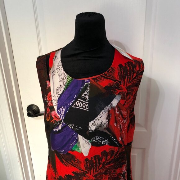 Desigual Womens Vest Nagar Dress 44 Red Orange Black Patterned Sleeveless NWT - Picture 5 of 10